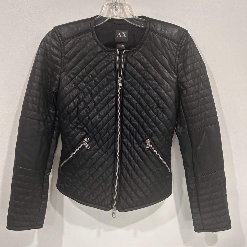 Armani Exchange Quilted Black pleather Jacket